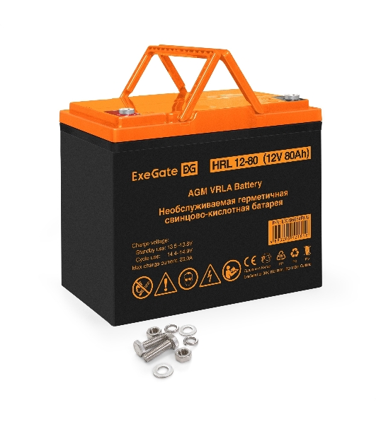 Аккумуляторная батарея ExeGate EX285654RUS HRL 12-80 (12V 80Ah, под болт М6)