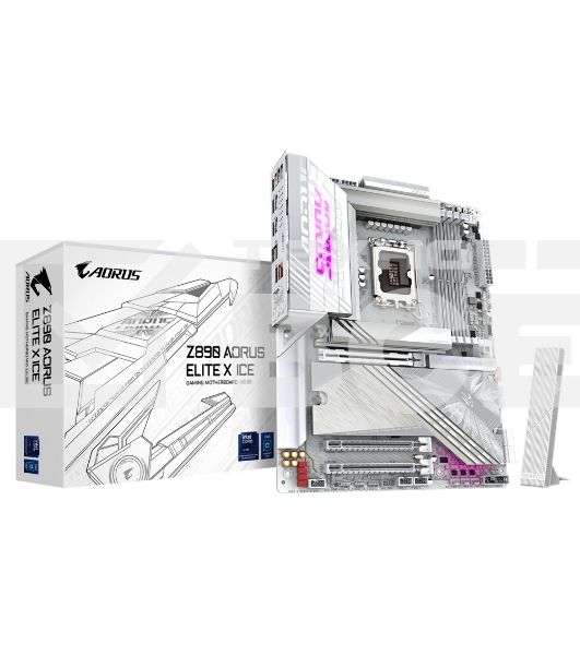 Материнская плата Gigabyte Z890 AORUS ELITE X ICE, LGA 1851, Intel Z890, 4xDDR5, 4xSATA, 5xM.2, 1xPCIe 5.0 x16, 1xPCIe 4.0 x4, 1xPCIe 4.0 x1, 1x 2.5Gb LAN, 4xUSB-A 3.2 Gen 1, 2xUSB-A 3.2 Gen 2, 4xUSB-A 2.0, 1xUSB-C (Thunderbolt 4), 2x3.5 мм, 7.1, ATX