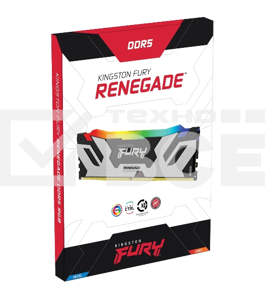 Оперативная память Kingston Fury Renegade, DDR5, 16GB (1x16GB), 6800MHz, CL36, радиатор, RGB, серебристый