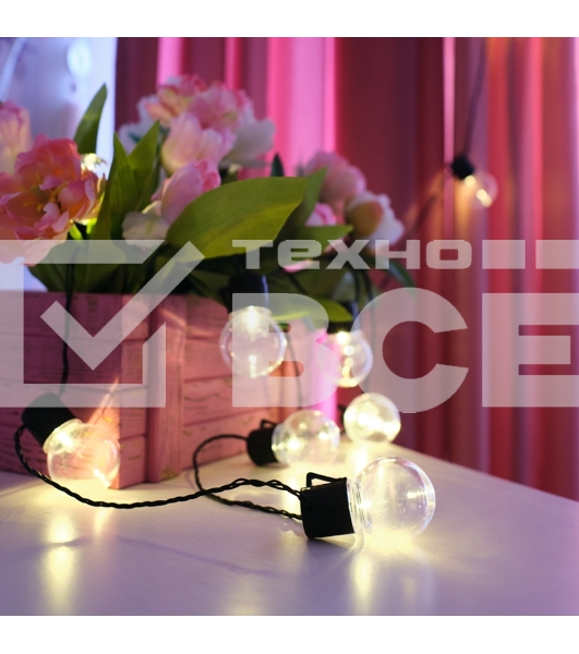 Лофт-гирлянда светодиодная 5 м, черный ПВХ, 20 LED, теплое белое свечение NEON-NIGHT