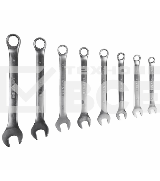 Набор ключей комбинированных Rexant (8-19 мм), 8 шт., CrV, зеркальное хромирование