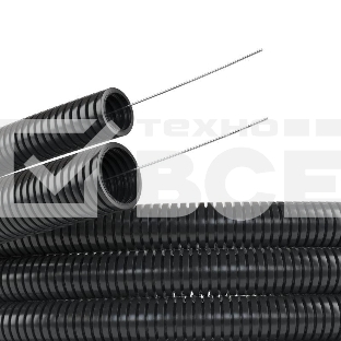 Труба гофрированная ПА d12мм с протяж. черный (уп.50м) ДКС PA611216F2