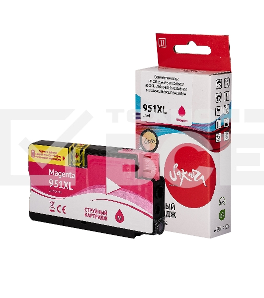 Струйный картридж Sakura CN047AE (№951XL Magenta) для HP, пурпурный, 26 мл., 1500 к.