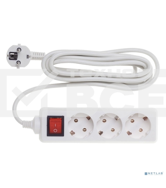 Сетевой удлинитель Buro BU-PS3.3/W 3м (3 розетки) белый (пакет ПЭ)