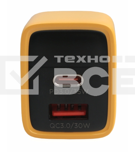 Зарядное устройство с дисплеем Cablexpert MP3A-PC-53, 35Вт GaN, QC3.0/PD3.0, 1хUSB, 1хType-C, желтый, коробка