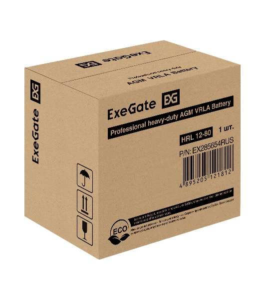 Аккумуляторная батарея ExeGate EX285654RUS HRL 12-80 (12V 80Ah, под болт М6)