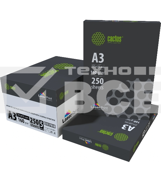 Бумага Cactus CS-LPA3160250 A3/160г/м2/250л./белый CIE170% для лазерной печати