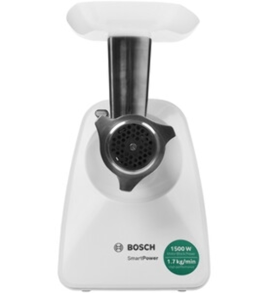 Мясорубка электрическая Bosch MFW2520W белый, 1500 Вт, 1.7 кг/мин, насадки - 4