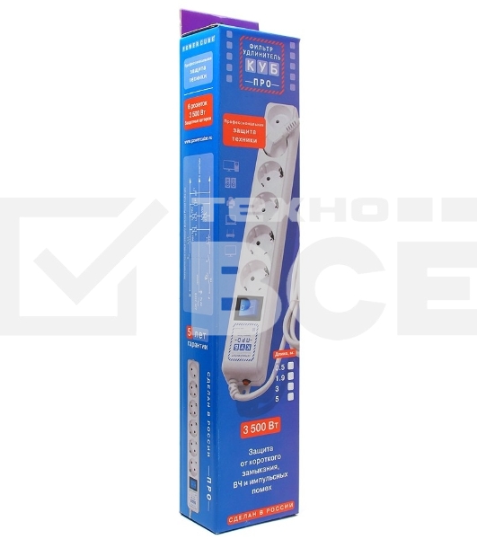 Фильтр-удлинитель PowerCube PRO (SPL(5+1)-16B-P-3M) 3.0 м, LC контур - подавление В/Ч помех, 16А/3,5кВт
