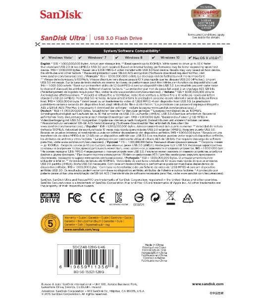 Флешка USBSanDisk 128Gb CZ48 Ultra SDCZ48-128G-U46 USB 3.0, черный USB Drive