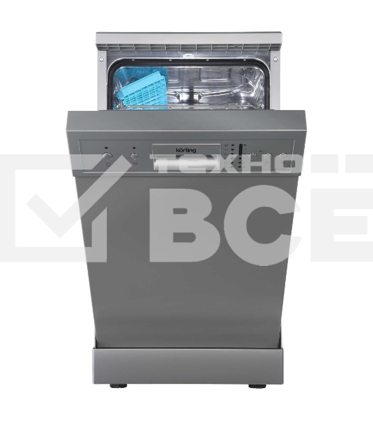 Посудомоечная машина Korting KDF 45240 S/Отдельност., 45 см, А++/A/A, электронное управление, 6 программ: нормальная, ЭКО, стекло, интенсив, 90 мин, быстрая; 10 компл., LED индикаторы, активная сушка, таймер отложенного старта 3/6/9 часов, половинная загрузка, защита от протечек, cлайдерный диспенсер для моющих средств, Тестер для определения уровня жесткости воды в комплекте, Ур.шума 49 дБ, - серебристый