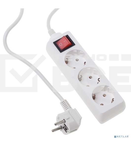 Сетевой удлинитель Buro BU-PS3.3/W 3м (3 розетки) белый (пакет ПЭ)