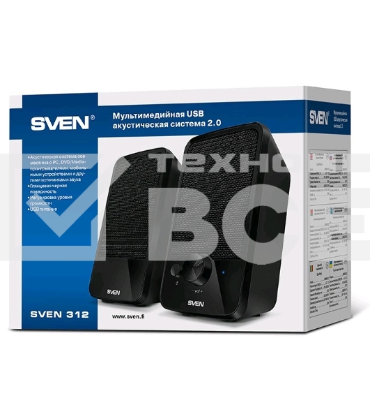 Колонки SVEN 312, черный {2.0, 100 – 20 000 Гц, 4Вт}