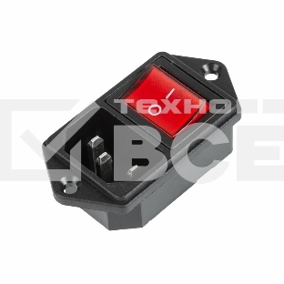 Выключатель клавишный 250 V 6 А (4с) ON-OFF красный с подсветкой и штекером C14 3PIN Rexant