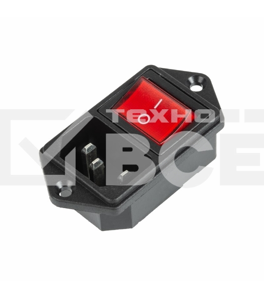 Выключатель клавишный 250 V 6 А (4с) ON-OFF красный с подсветкой и штекером C14 3PIN Rexant