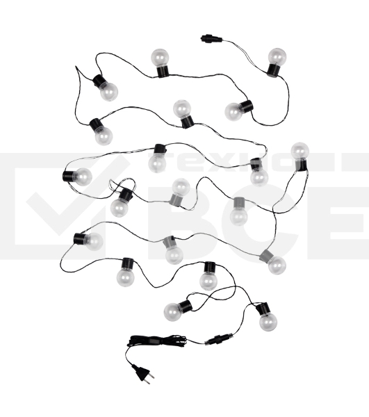 Лофт-гирлянда светодиодная 5 м, черный ПВХ, 20 LED, теплое белое свечение NEON-NIGHT