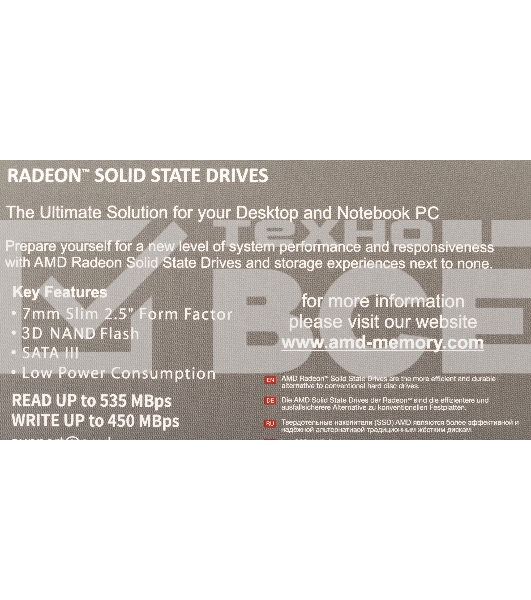 Накопитель SSD AMD Radeon R5 R5SL256G, 256 Gb, 2.5', SATA III, R/W 537/451 МБ/с