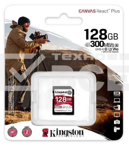 Флеш карта Kingston 128GB Canvas React Plus SDXC UHS-II 300R/260W U3 V90