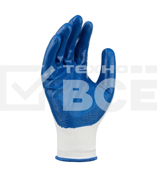 Перчатки полиэфирные с синим нитрильным покрытием, размер 9, 13 класс вязки Сибртех
