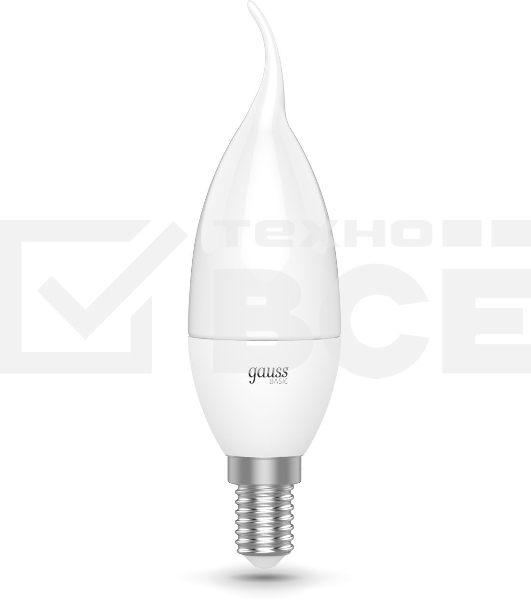 Лампа светодиодная Gauss Basic 1034116 5.5Вт цок.:E14 свеча 180B 3000K св.свеч.бел.теп. (упак.:10шт)