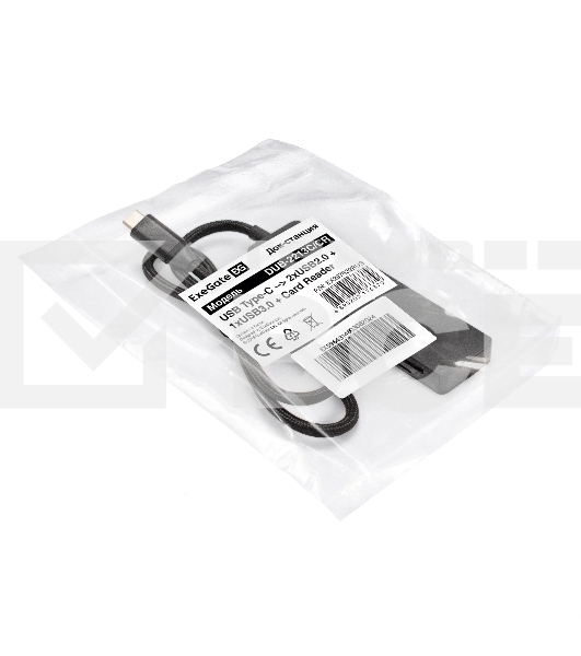 Док-станция 4-в-1 ExeGate DUB-2213C/CR (кабель-адаптер USB Type-C --> 2xUSB2.0+ 1xUSB3.0+Card Reader, Plug&Play, черный)