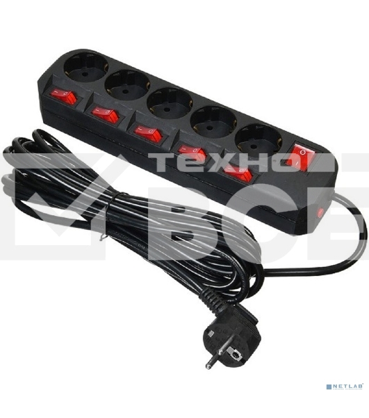 Сетевой фильтр Buro 500SH-5-SW-B 5м (5 розеток) черный (коробка)