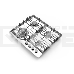 Газовая варочная панель Evelux HEG 638 X Hi-Tech, 60 см, 4 конфорки, WOK-конфорка, чугунные решетки, газ-контроль, электроподжиг, механическое управление, нержавеющая сталь