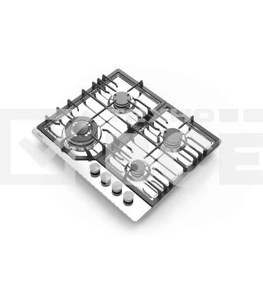 Газовая варочная панель Evelux HEG 638 X Hi-Tech, 60 см, 4 конфорки, WOK-конфорка, чугунные решетки, газ-контроль, электроподжиг, механическое управление, нержавеющая сталь