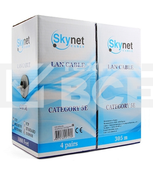 Кабель SkyNet Premium UTPнг-LSZH 4x2x0,51, низкое дымовыделение, нулевое содержание галогенов, медный, FLUKE TEST, кат.5e, однож., 305 м, box, оранжевый