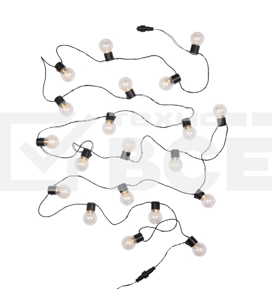 Лофт-гирлянда светодиодная 5 м, черный ПВХ, 20 LED, теплое белое свечение NEON-NIGHT