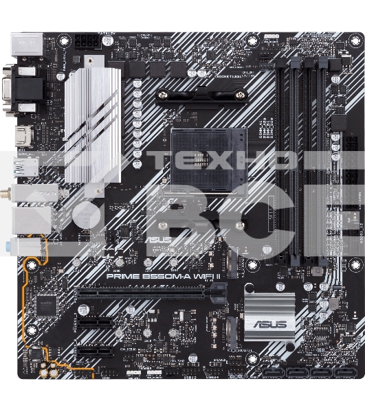 Материнская плата ASUS PRIME B550M-A WIFI II, AM4, AMD B550, 4xDDR4, 4xSATA, 2xM.2, 1xPCI-E 4.0 x16, 2xPCI-E x1, 1xDVI-D, 1xHDMI, 1xVGA, 1x 1Gb LAN, 2xUSB-A 3.2 Gen 2, 4xUSB-A 3.2 Gen 1, 3x3.5 мм, 7.1, Micro-ATX