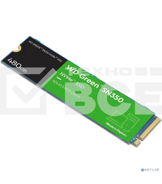 Накопитель SSD WD Green SN350 WDS480G2G0C, 480GB, PCIe 3.0 x4, M.2 2280, NVMe, R/W 2400/1650