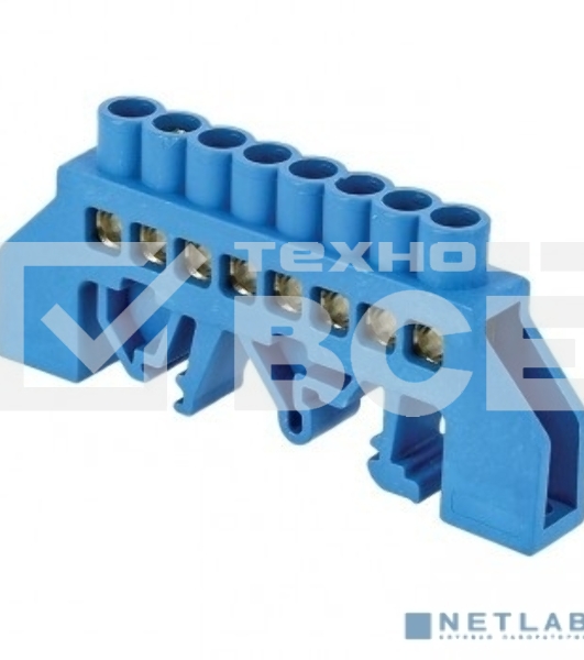 Шина нулевая N 8х12 8 отвер. латунь син. нейлоновый корпус комбинированный PROxima EKF sn0-125-8-dn