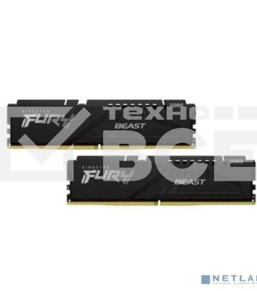 Оперативная память Kingston Fury Beast, DDR5, 32GB (2x16GB), 5200MHz, CL36, радиатор, чёрный