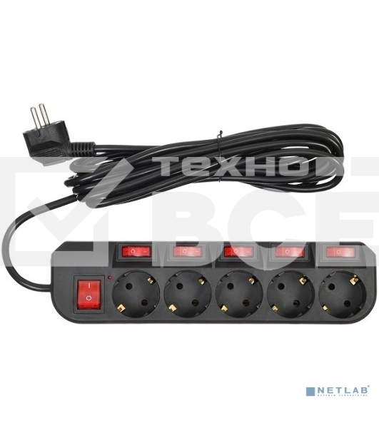 Сетевой фильтр Buro 500SH-5-SW-B 5м (5 розеток) черный (коробка)