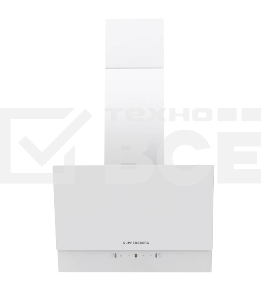 Наклонная вытяжка Kuppersberg F 603 W, 60 см, High-Tech, таймер, макс. производительность 850 м3/ч, 3 скорости, обратный клапан, сенсорное управление, дисплей, LED освещение, уровень шума 53 дБ, цвет белый