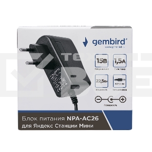 Блок питания Gembird NPA-AC26, 15В/1,5А, 22,5Вт, 1 штекер 4,0х1,7мм для Яндекс станции Мини
