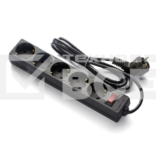 Удлинитель ExeGate EC-5-5B (EX279358RUS), черный, 5 м, евровилка с заземлением, 5 евророзеток с заземлением, 2200 Вт