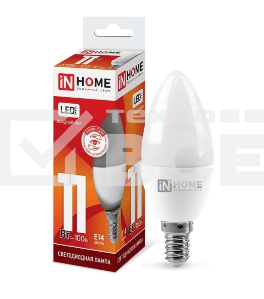 Лампа светодиодная LED-СВЕЧА-VC 11Вт 230В E14 6500К 990лм IN HOME 4690612024844
