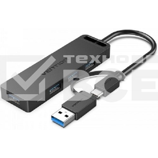 Концентратор Vention OTG USB-C+USB 3.0 / 4xUSB 3.0 порта Черный - 0.15м. Концентратор Vention OTG USB-C+USB 3.0 / 4xUSB 3.0 порта Черный - 0.15м.