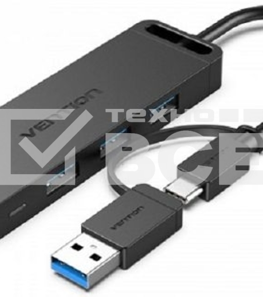 Концентратор Vention OTG USB-C+USB 3.0 / 4xUSB 3.0 порта черный - 0.15м. Концентратор Vention OTG USB-C+USB 3.0 / 4xUSB 3.0 порта черный - 0.15м.
