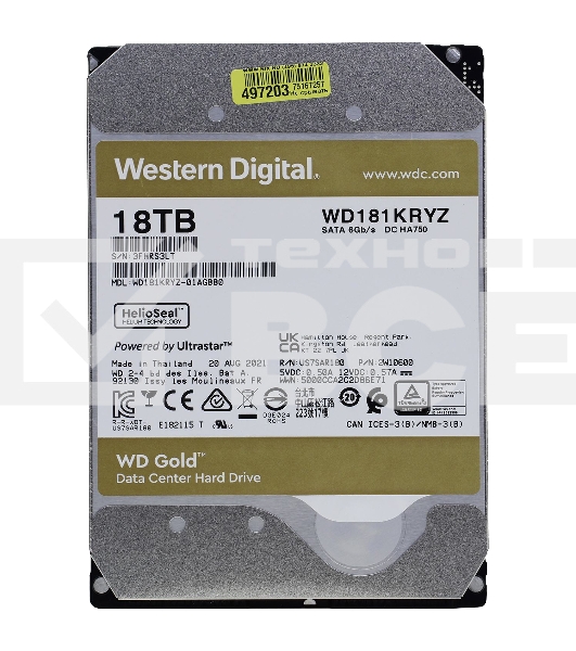 Жесткий диск Western Digital SATA 18TB 7200RPM 6GB/S 512MB GOLD WD181KRYZ