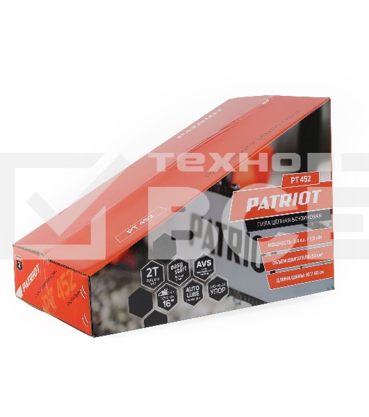 Пила цепная бензиновая PATRIOT PT 452, 3,4л.с., шина 16