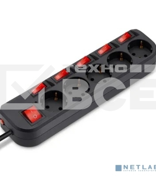 Сетевой фильтр Buro 500SH-5-SW-B 5м (5 розеток) черный (коробка)