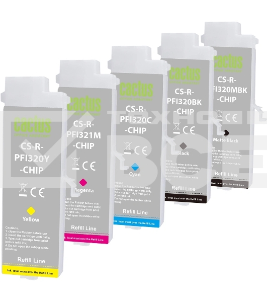Картридж перезаправляемый струйный Cactus CS-R-PFI321SET-CHIP набор 5шт.упак. для Canon imagePROGRAF TM-250/255/350/355 с чипом