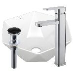 Раковина накладная со смесителем и выпуском (на столешницу BAU Crystal 40х40, белая + смеситель Hotel Still, нер. сталь, выпуск клик-клак черный), фото 1