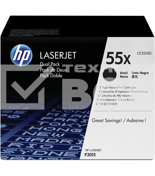 Картридж лазерный набор из 2 шт HP LaserJet CE255XD черный для LJ P3015(2 х 12500стр)