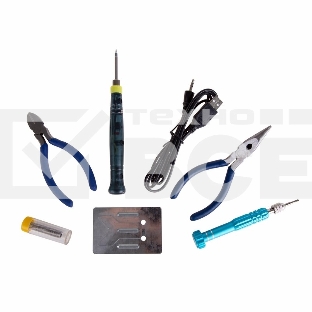 Набор для пайки Rexant (USB паяльник 8 Вт, кусачки, тонкогубцы, подставка, припой, отвертка)
