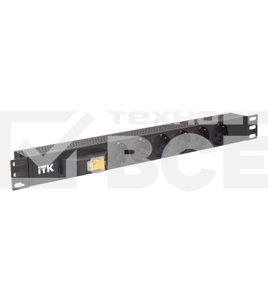 Блок ITK PDU 6 розеток DIN49440 (нем. cтанд.), с автоматом на 10А,1U, без шнура, вх. IEC320 C14, алюминиевый профиль, черный