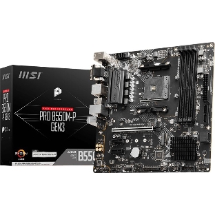 Материнская плата MSI PRO B550M-P GEN3, AM4, AMD B550, 4xDDR4, 4xSATA, 1xM.2, 1xPCI-E 3.0 x16, 2xPCI-E 3.0 x1, 1xDVI-D, 1xHDMI, 1xVGA, 1x1Gb LAN, 4xUSB 2.0, 4xUSB 3.2 Gen 1, 3x3.5 мм, 7.1, Micro-ATX